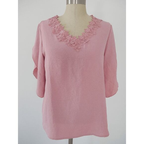 Mauve V-neck Tulipe Sleeve Top M #1787-C8 - Picture 1 of 6